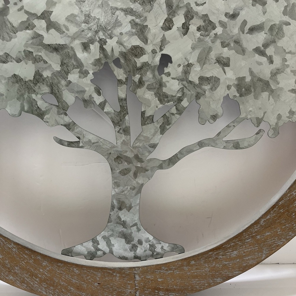Tree Of Life Wall Decor Wood Frame Sober Metal 20" Round